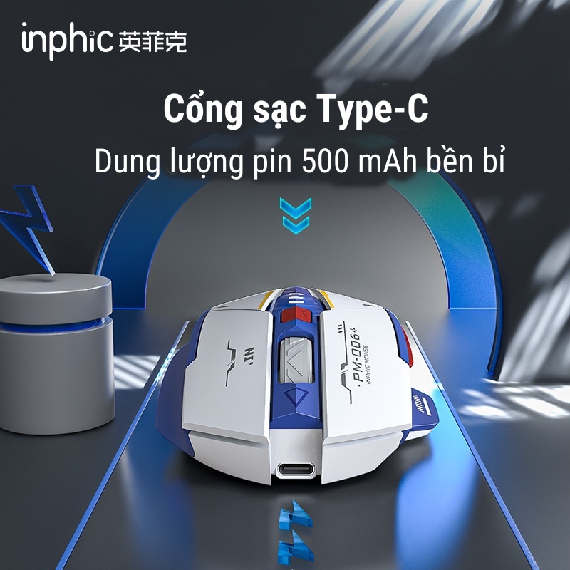 Chuôt không dây wireless, con chuột ko dây pin sạ có đèn Led tĩnh âm silent  INPHIC M6P thiết kế công thái học 6 nút