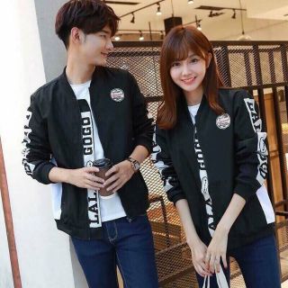 Áo khoác cặp đôi unisex kaki hai lớp in chữ cá tính nam nữ đều mặc được