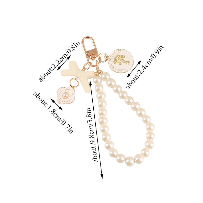 Móc khóa trang trí túi xách/điện thoại hình bông hoa và nơ phối chuỗi hạt ngọc trai nhân tạo tinh tế