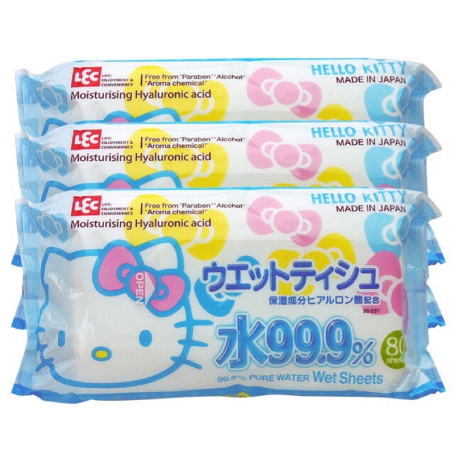 Combo 3 gói khăn ướt Lec Hello Kitty 80 tờ - Nhật