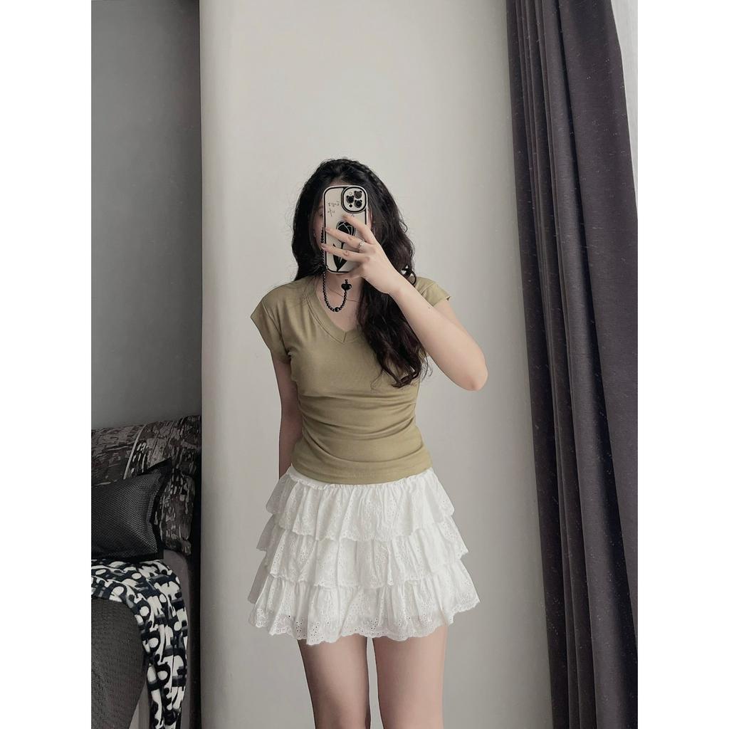 ÁO PHÔNG NỮ 2023 -  ÁO CỔ TIM TAY HẾN caovanshop