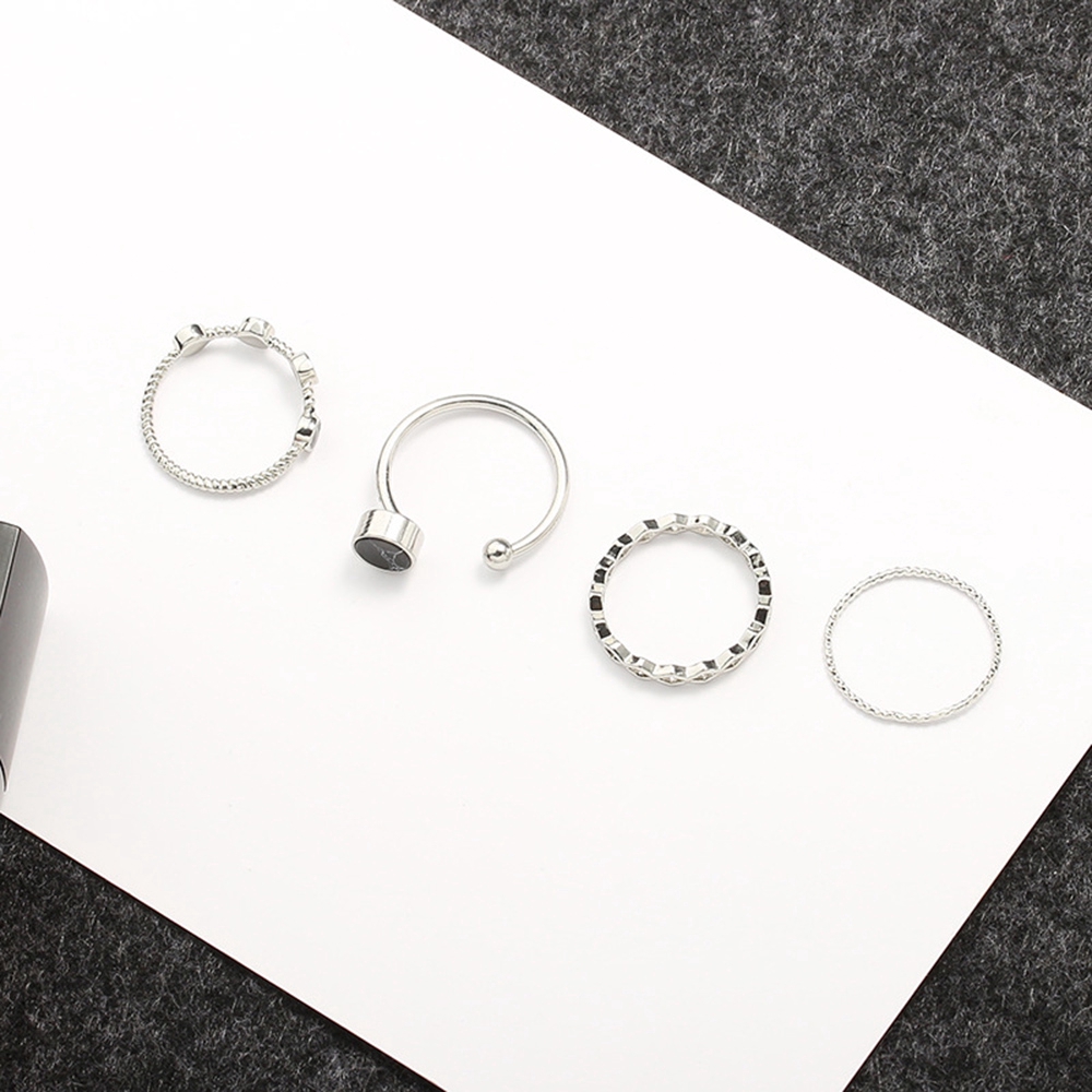 Set 4 nhẫn đính hạt sành điệu dạng hở