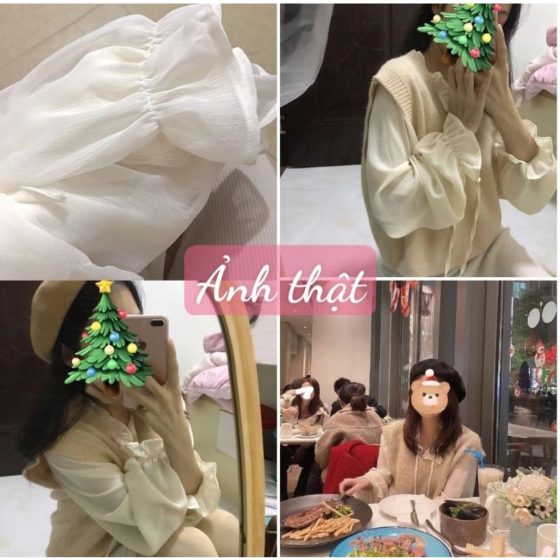 Set sơ mi gile set áo kiểu nữ trắng be gile len dày dặn vintage tiểu thư eooshop