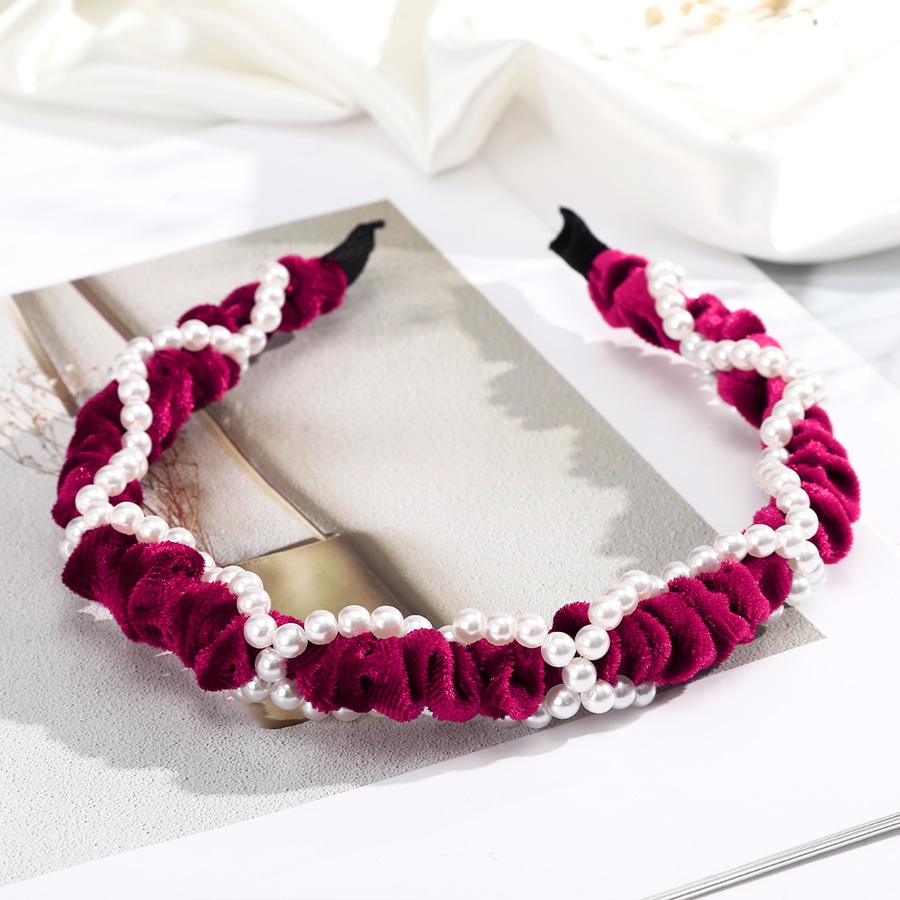 Băng đô cài tóc vải nhung đính hạt ngọc trai nhân tạo phong cách Hàn Quốc mới