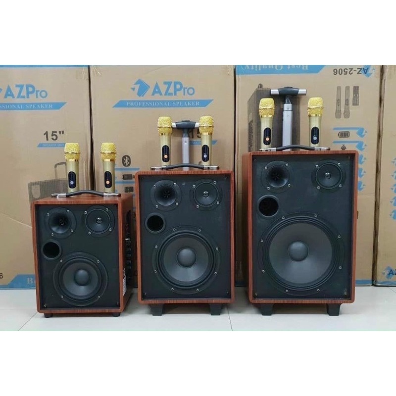 Loa kéo AZPro AZ 306 Loa Karaoke di động bass 1.5 tấc Tặng kèm 2 micro không dây Công suất 200W