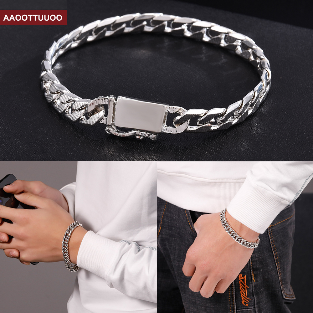 Vòng Tay Bạc Thiết Kế Đơn Giản Phong Cách Cá Tính Thời Trang Nam