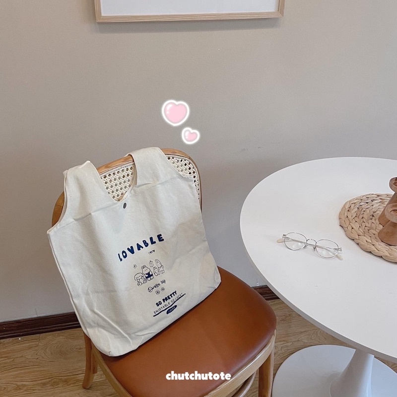 T332-333/Túi vải túi tote canvas phong cách Nhật Bản có khoá cúc bấm phom dáng to rộng đựng laptop