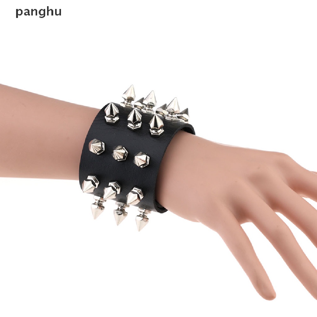 Vòng Tay Da PU Bản Rộng Đính Đinh Tán Phong Cách Punk Gothic