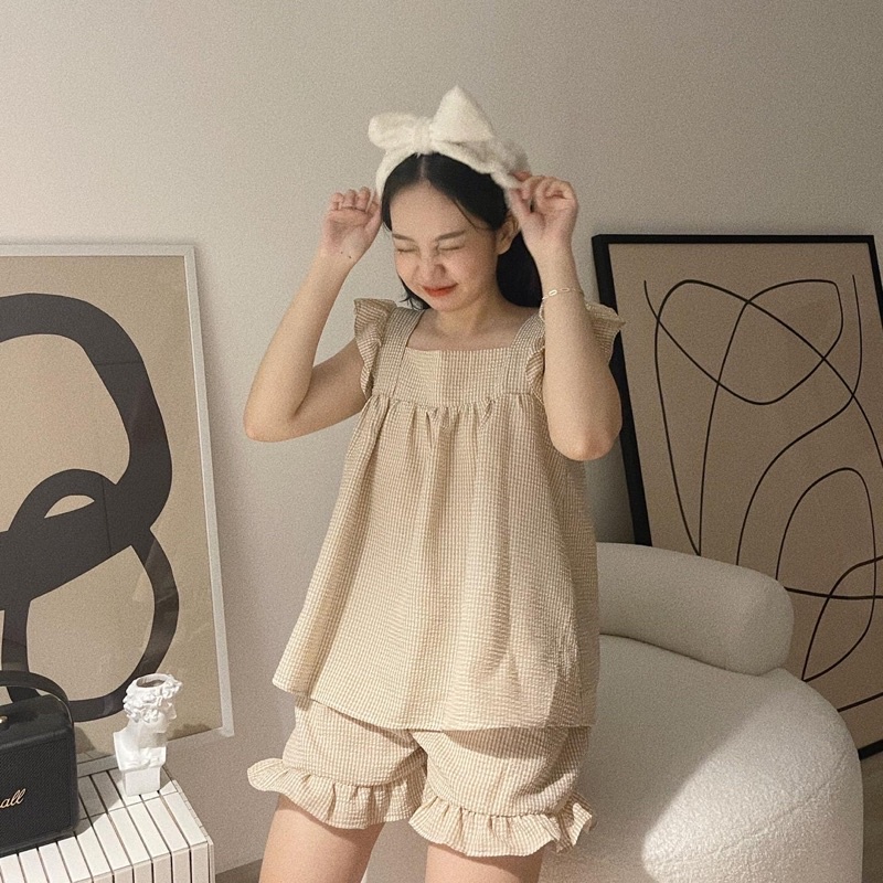 (CÓ SẴN) Bộ đồ ngủ kẻ xốp