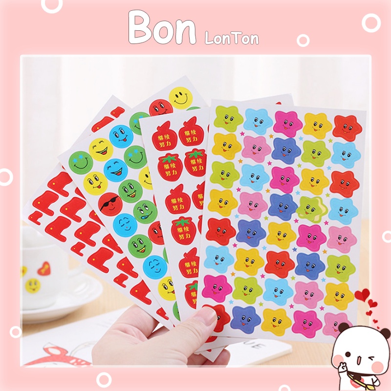 Sticker dán trang trí tròn mặt cảm xúc set 35 tấm, Nhãn dán tròn phong cách Bonlonton