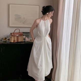 Đầm hai dây dáng dài cổ yếm phong cách hong kong cổ điển thanh lịch dành cho nữ