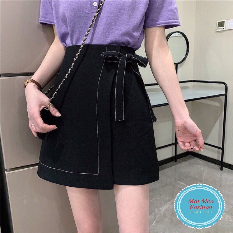 CHÂN VÁY CHỮ A VIỀN CHỈ NỔI CÓ NƠ,QUẦN GIẢ VÁY VIỀN CHỈ NỔI PHỐI NƠ