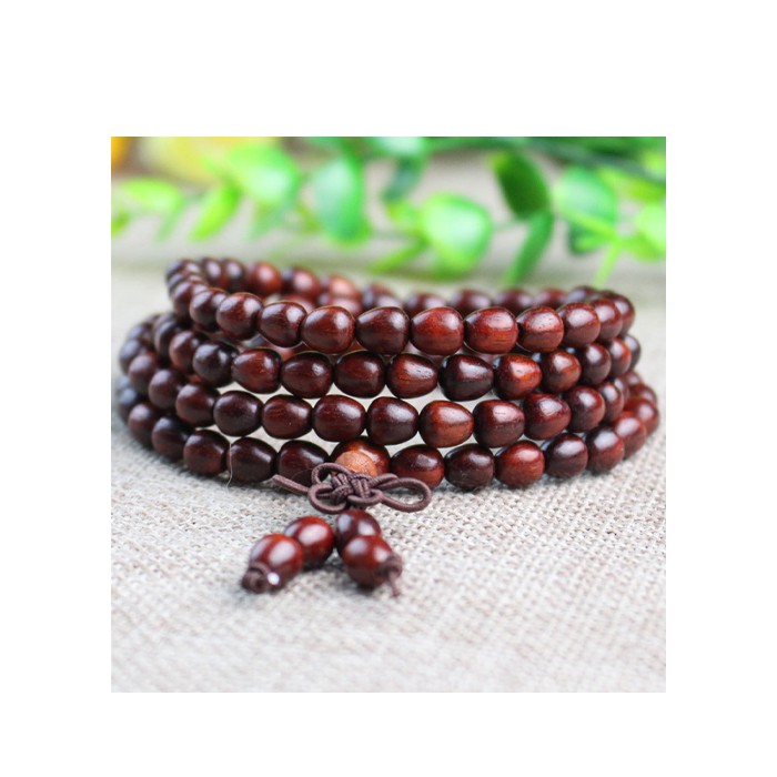 Vòng gỗ 108 hạt đàn hương đỏ hạt hình giọt nước