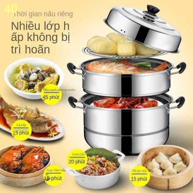 2021✆Nồi hấp inox một, hai và ba lớp dày nấu súp lớn bếp từ ga 16-32cm