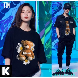 SALE- áo thun GẤU TEDDY tay lỡ TD4  OVERSIZE UNISEX (2 Màu ĐEN-TRẮNG) - áo cực HOT