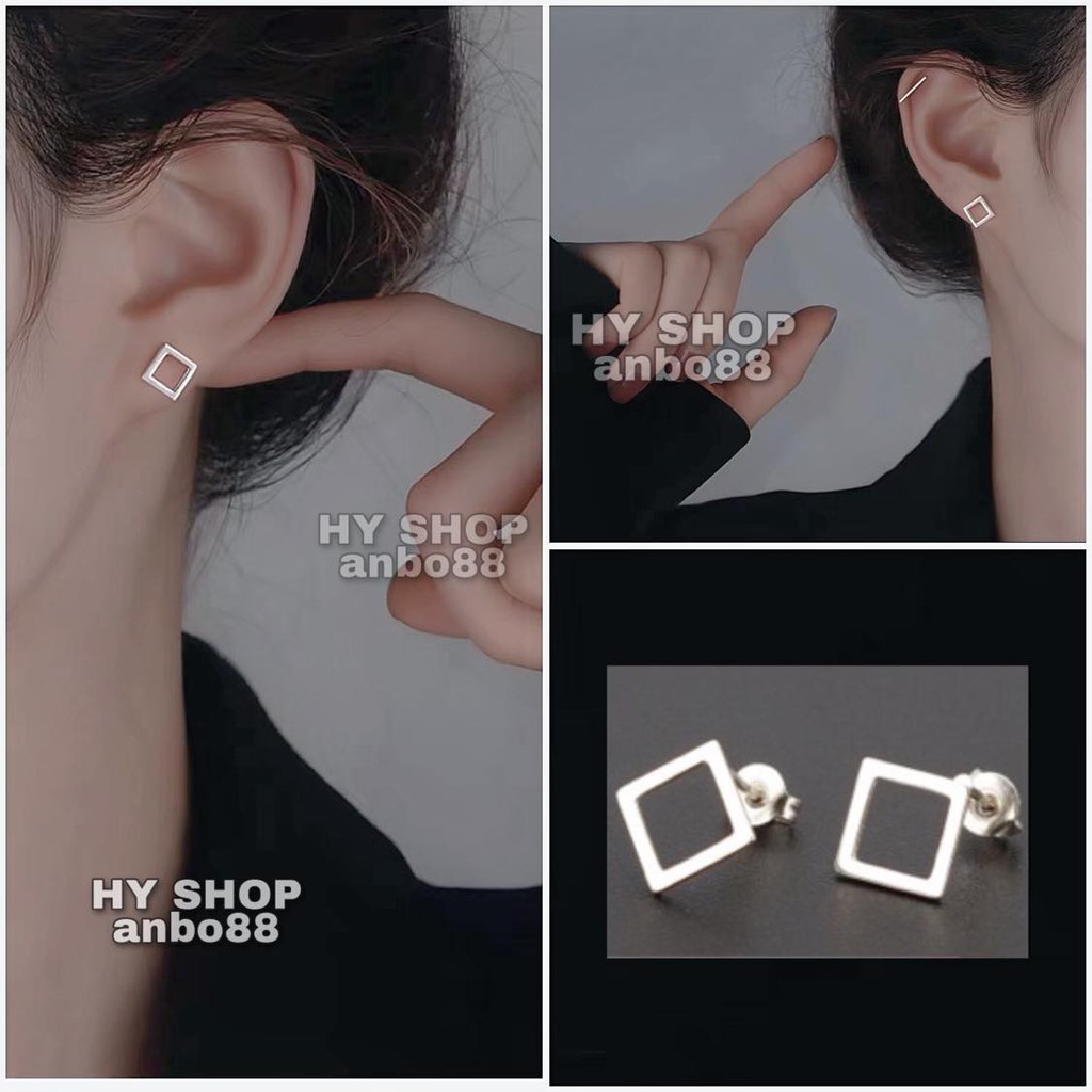 Khuyên tai Bông tai titan tứ giác siêu bền không dị ứng không gỉ không đen khuyên tai unisex cho nam nữ