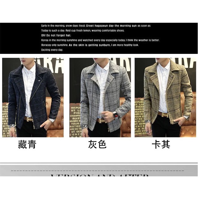 Áo vest nam dạ kẻ dáng ngắn kéo khoá mặc được nhiều kiểu thời trang Hàn Quốc - XN08