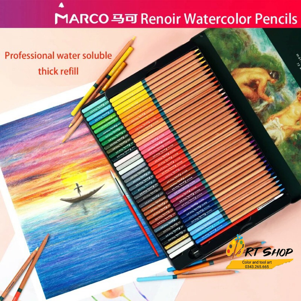 Chì màu nước  MARCO Renoir 36/48/72/100 màu cao cấp hãng MARCO