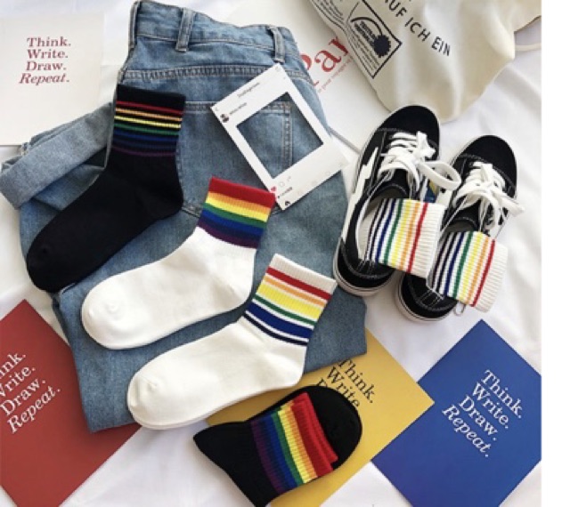 TL19 Tất vớ nữ màu cầu vồng unisex cá tính