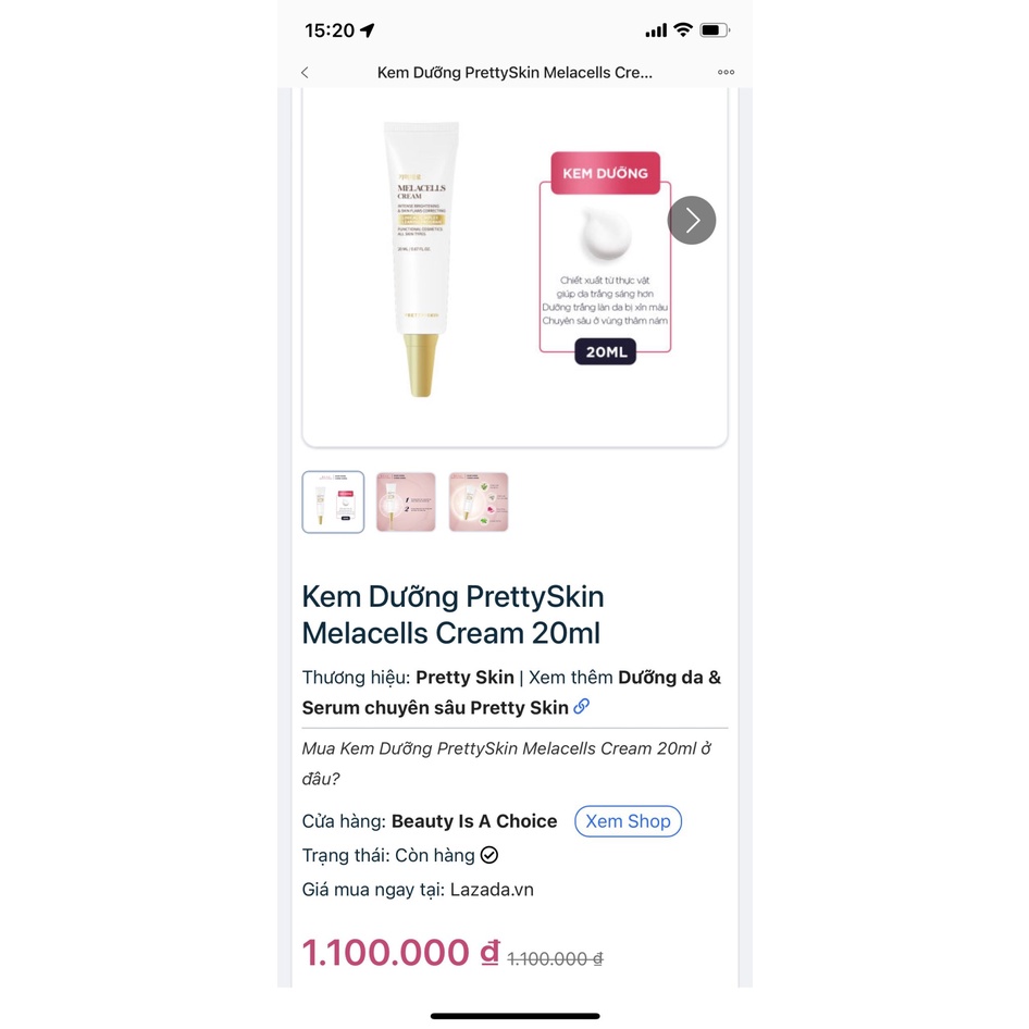 Cao nám trắng da chứa Glutathione và nhân sâm Melacells Cream 20ml