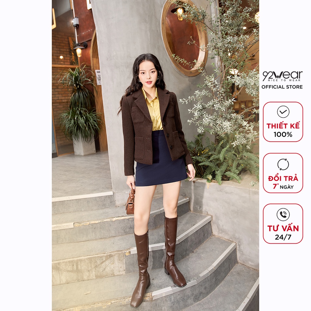 Áo khoác dạ nữ 92WEAR mùa đông thiết kế hàn quốc túi ốp KDA1501 | BigBuy360 - bigbuy360.vn