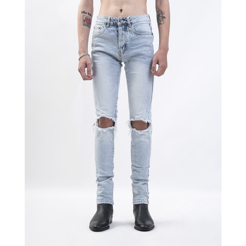 Quần Skinny Jeans rách gối nhập khẩu cao cấp | Distressed Blue Stone S22