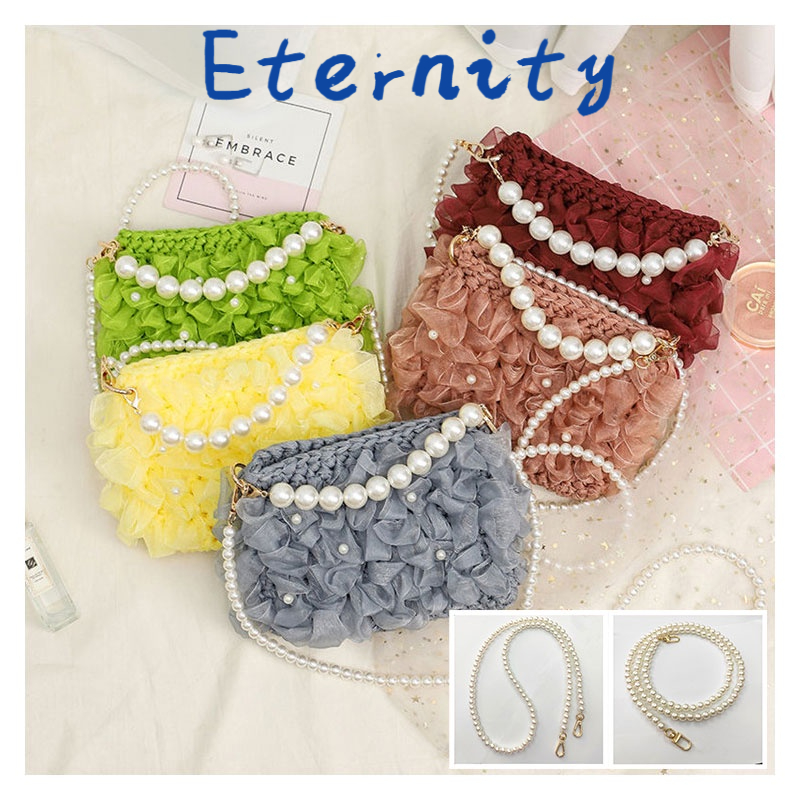 Dây Đeo Túi Xách Đính Ngọc Trai 10mm Bằng ABS Màu Bạc Thời Trang