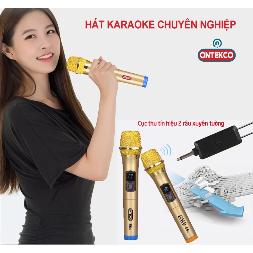 Micro hát karaoke Ontekco E6S loa kéo, bluetooth loa gia đình karaoke, chống hú, âm vang. Bảo hành 12 tháng