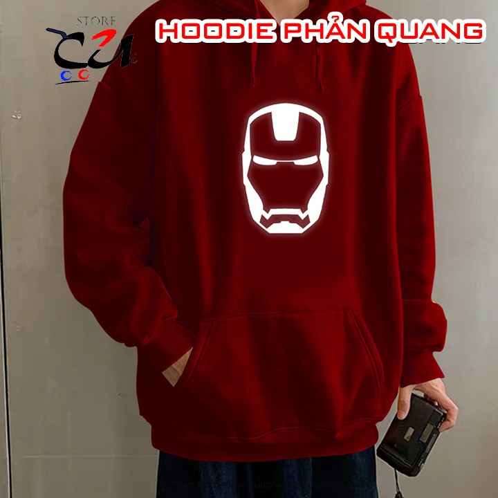 Áo Khoát Nỉ Unisex Form Rộng In Phản Quang Hình Iron Man, Hoodie Free Size Nam Nữ | BigBuy360 - bigbuy360.vn
