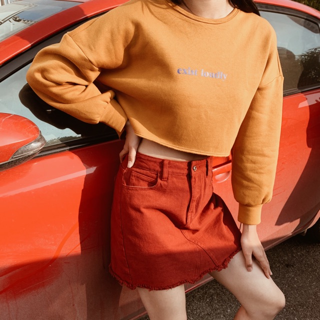 Áo nỉ crop vàng in Exist loudly ( 450SY1 ) | BigBuy360 - bigbuy360.vn