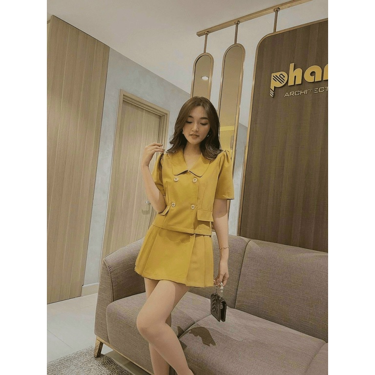 SÉT HAI MÓN ÁO PHỐI CHÂN VÁY CỔ LẬT TAY LỠ SIÊU XINH