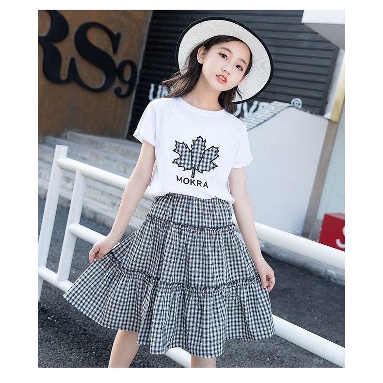 Set Áo Thun Ngắn Tay Và Chân Váy Dài Phong Cách Hàn Quốc Thời Trang Mùa Hè Cho Bé Gái