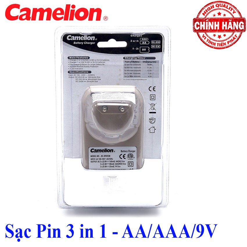 Bộ sạc Pin đa năng 3 in 1 cho Pin AA / AAA / 9V Camelion BC-0904SM - 2A / 3A /9V