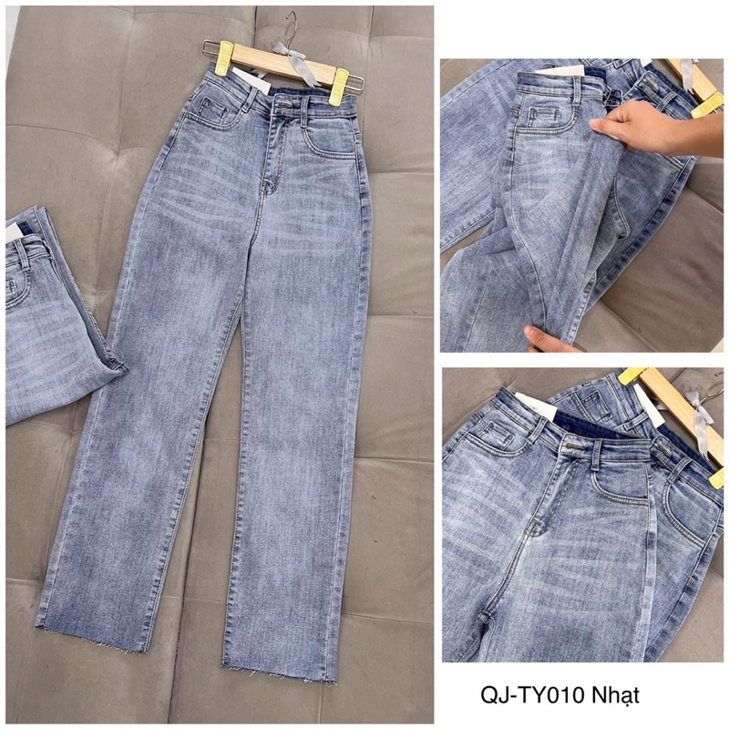 Quần Jeans co giãn ống đứng trơn TY-010 | Hack Dáng | Lưng cao, Cạp Cao | Che Khuyết Điểm | Đơn giản