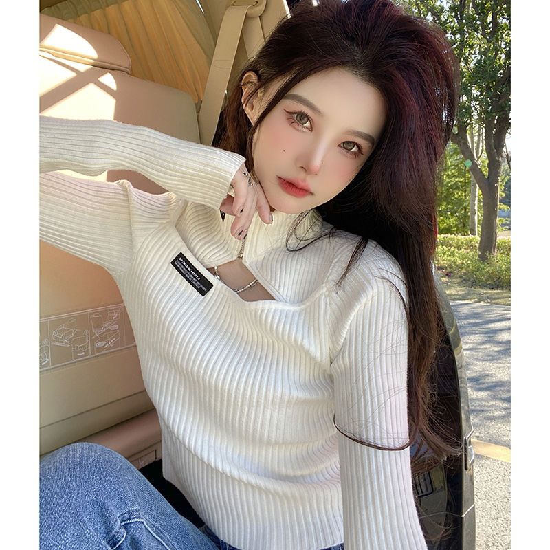 Áo Sweater Dệt Kim Cổ Lọ Dáng Ngắn Thời Trang Xuân Thu Cho Nữ