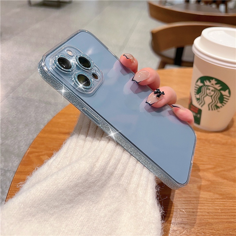 Ốp Điện Thoại Kính Cường Lực Cứng Trong Suốt Phối Kim Tuyến Chống Sốc Cho iPhone 13 Pro Max ip13