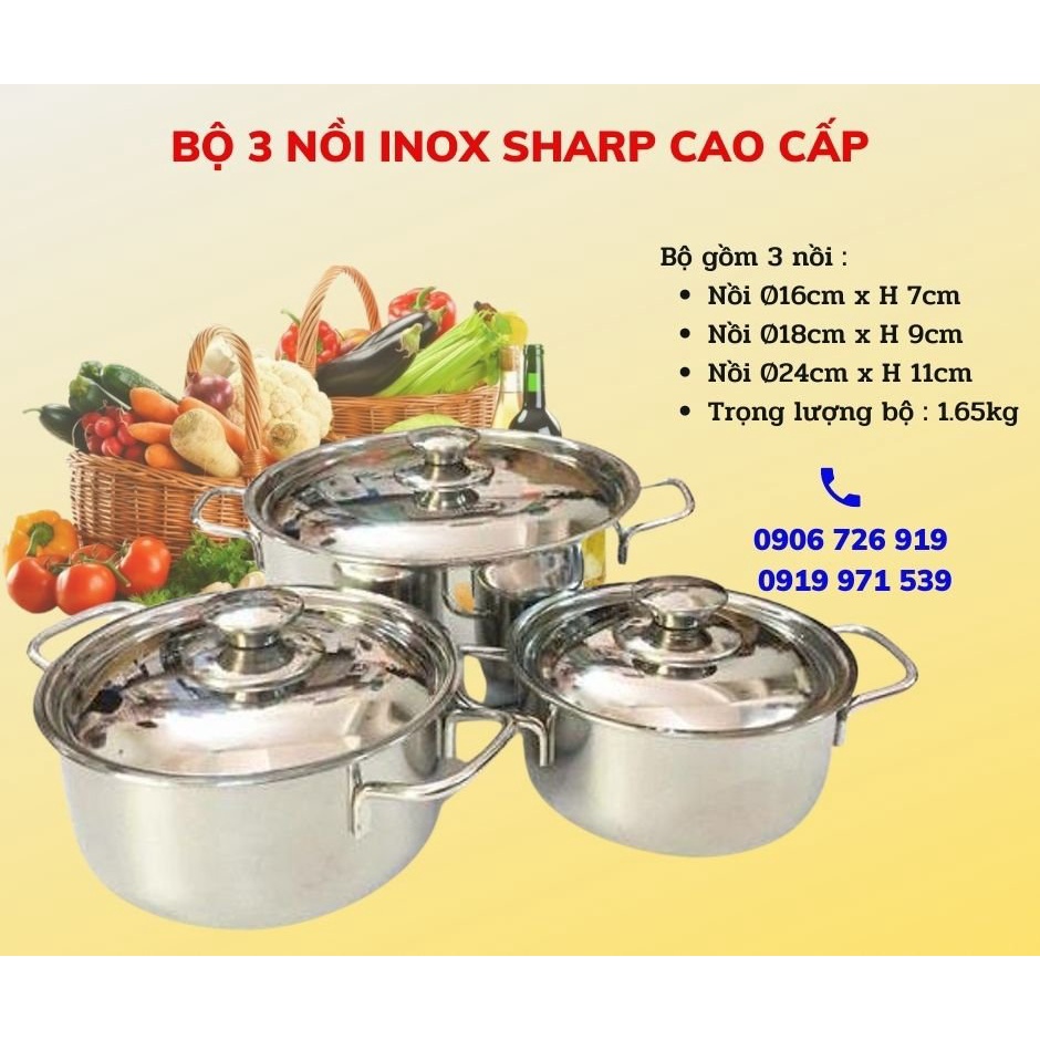 Bộ 3 nồi inox cao cấp Sharp PR-HECS1