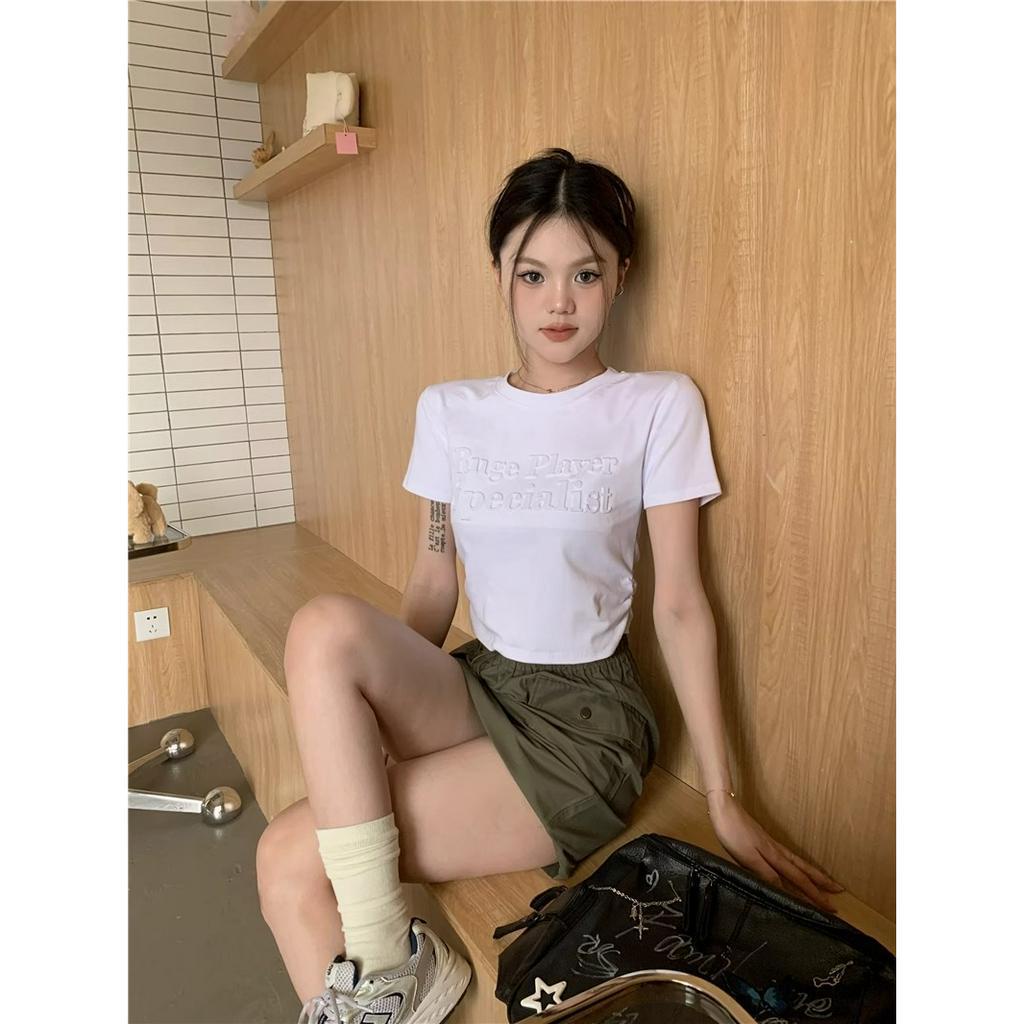 Áo Thun Croptop Cổ Tròn Tay Ngắn Dáng Ôm In Chữ Thời Trang Mùa Hè 2023 Cho Bạn Gái
