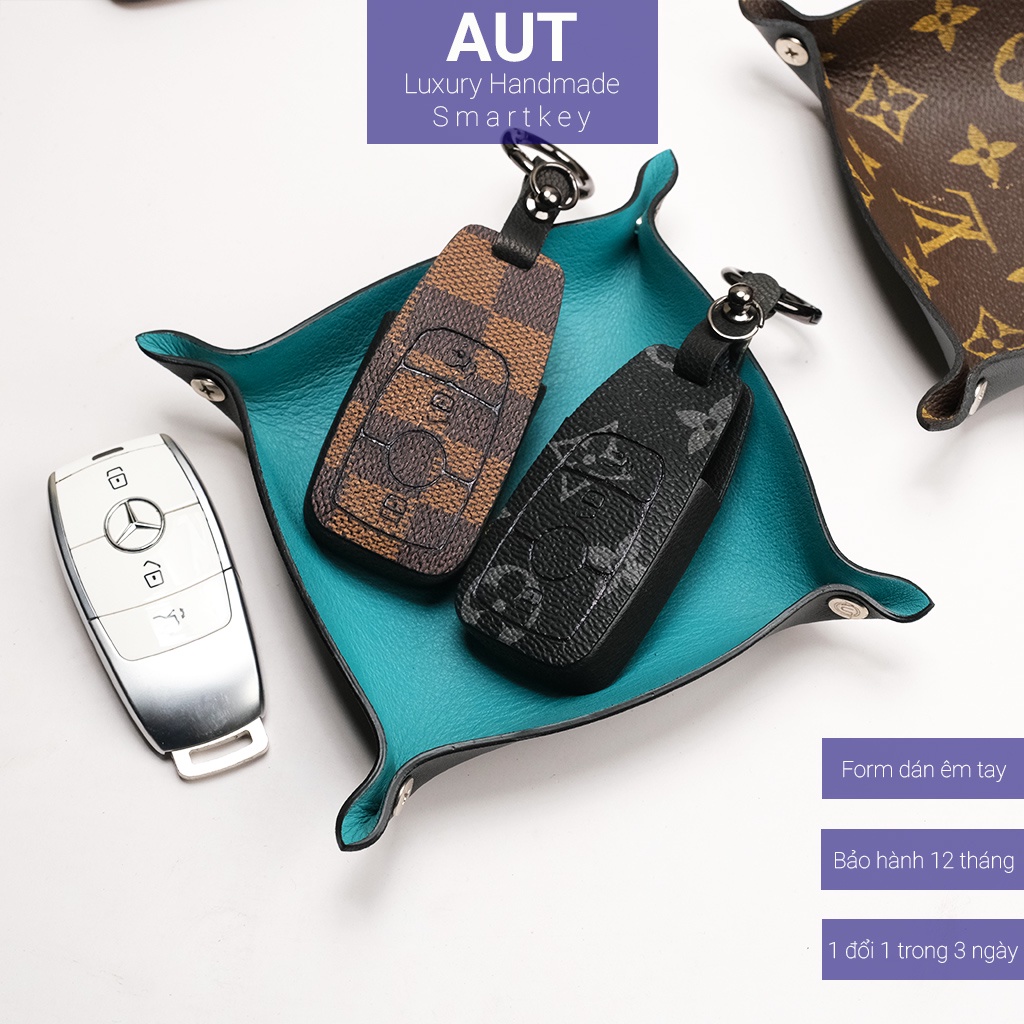 Ốp da chìa khóa ô tô Mercedes C180 C200 C250 C300 E180 E200 E300 Glc200 Glc250 Glc300 LV handmade móc M2 AD