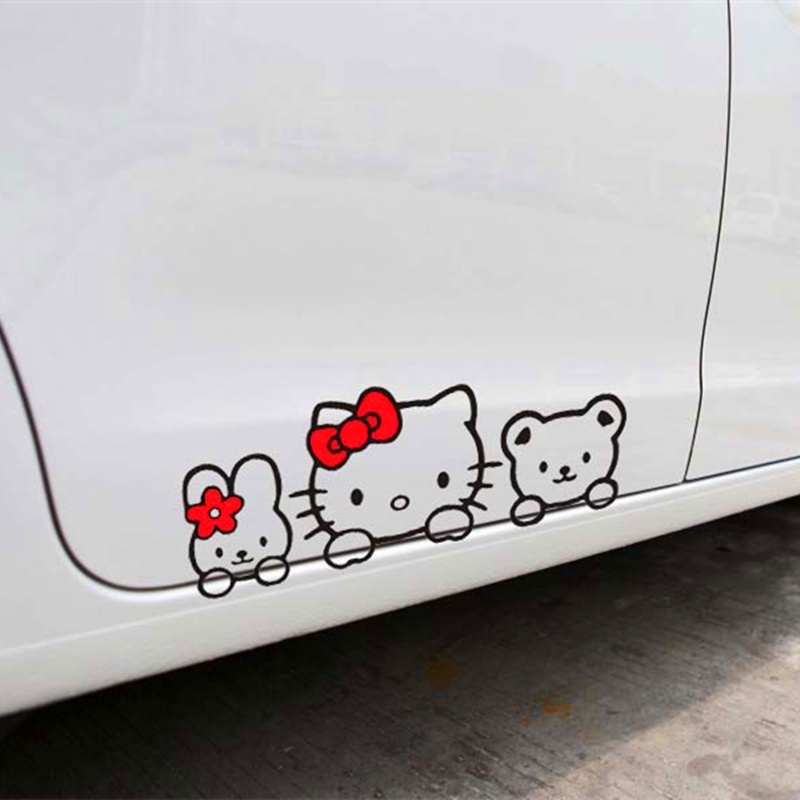 Sticker Hello Kitty Phản Quang Dán Trang Trí Cửa Sổ Xe Hơi Xe Máy