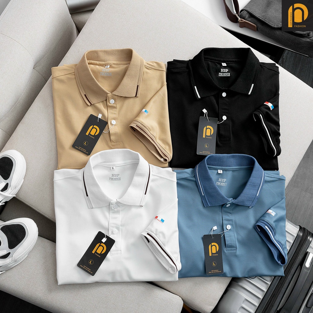 Áo polo H2P cực nét, áo thun nam bẻ cổ chất polyester co dãn 4 chiều mịn màng, hàng chuẩn form