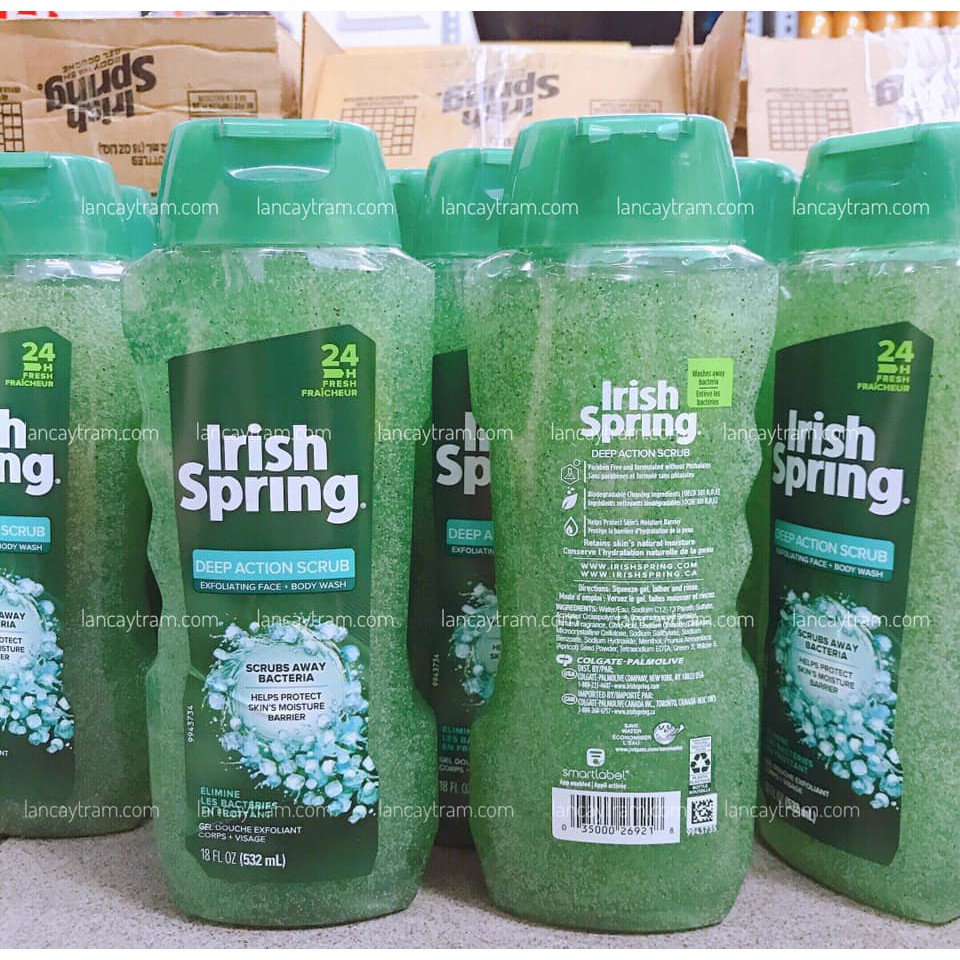 SỮA TẮM + RỬA MẶT CÓ HẠT DÀNH CHO NAM IRISH SPRING DEEP ACTION SCRUB MEN'S FACE & BODY WASH, 532ML