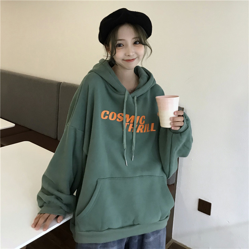 Áo Hoodies Tay Dài Hoạ Tiết Chữ In Phong Cách Ulzzang Hàn Quốc Xinh Xắn