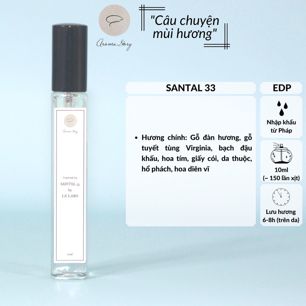 Tinh Dầu Nước Hoa Nam Santal 33 EDP Aroma Story 10ml/50ml Chai Xịt, Lịch Lãm, Sang Trọng, Lưu Hương 6-8 Giờ