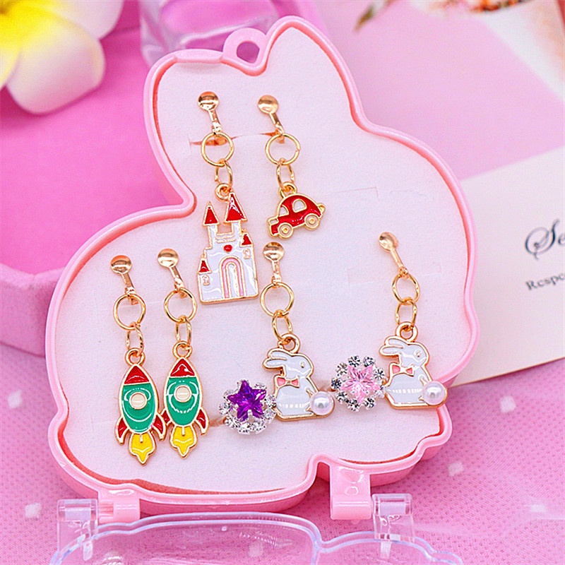Bộ Khuyên Tai Dạng Kẹp Bằng Hợp Kim Họa Tiết Hoạt Hình Cho Bé Gái