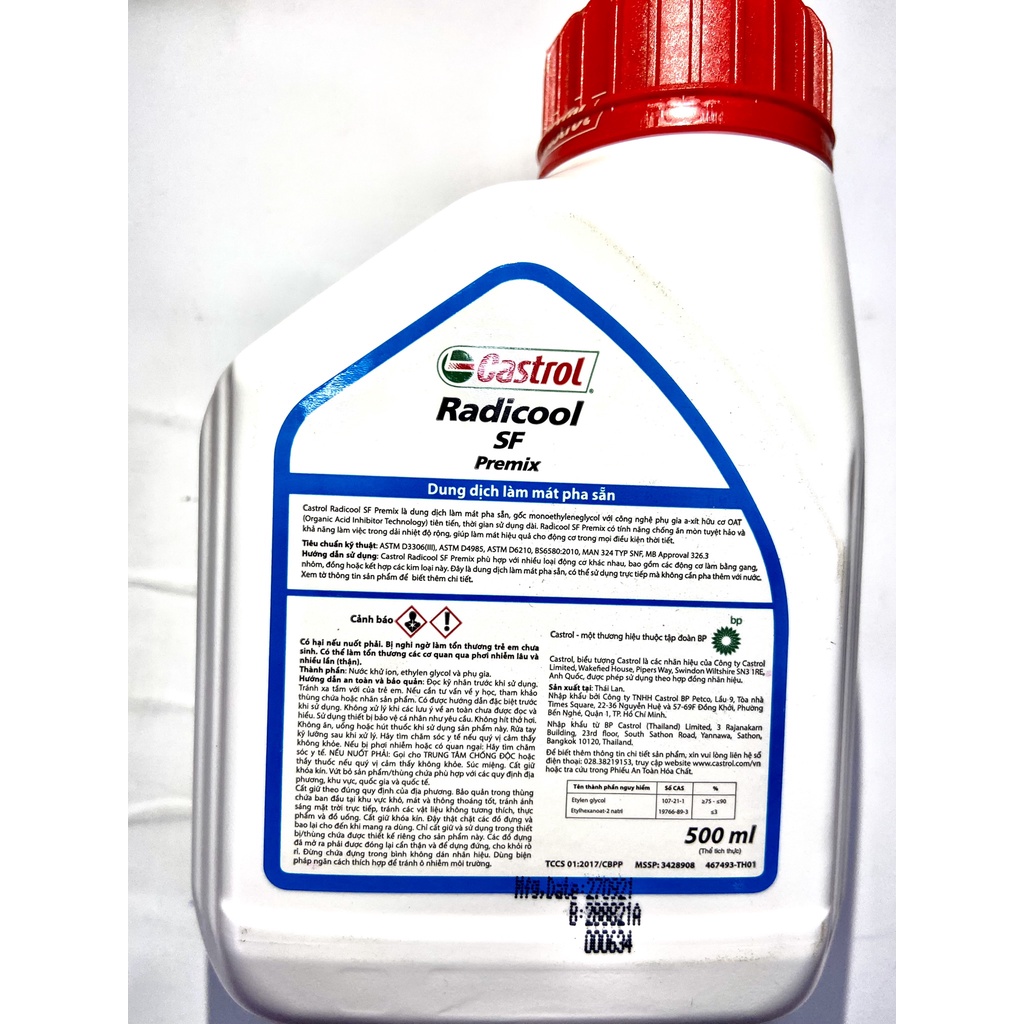 Nước làm mát Castrol Radicool SF Premix ngăn ngừa sự quá nhiệt của động cơ chai 500ml - CS000026