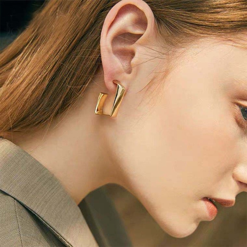 Đôi Khuyên Tai Mạ Vàng 14K Thiết Kế Đơn Giản Thời Trang Cho Nữ