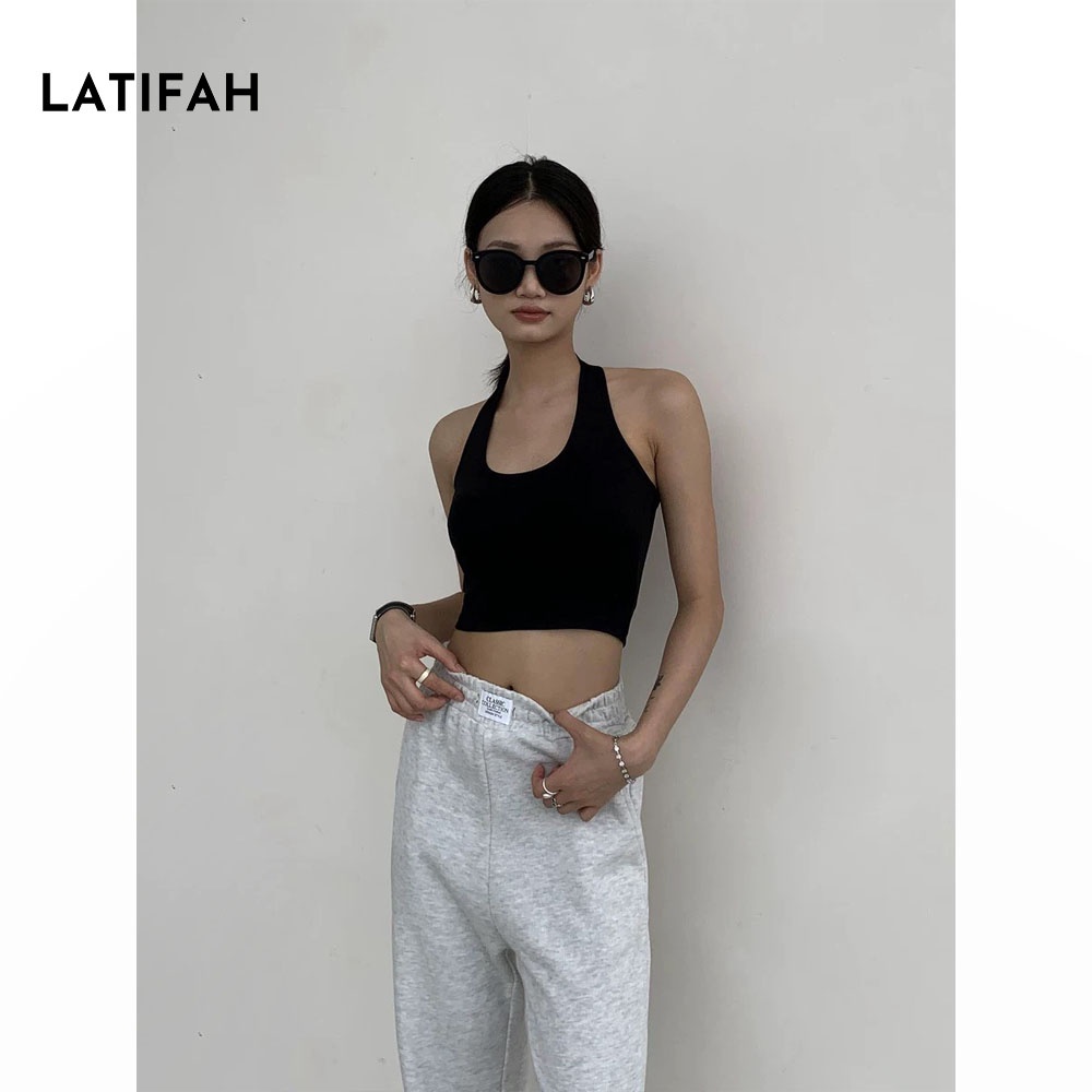 Áo thun croptop cổ yếm LATIFAH TRƠN AT016 chất vãi dày dặn co giãn 4 chiều