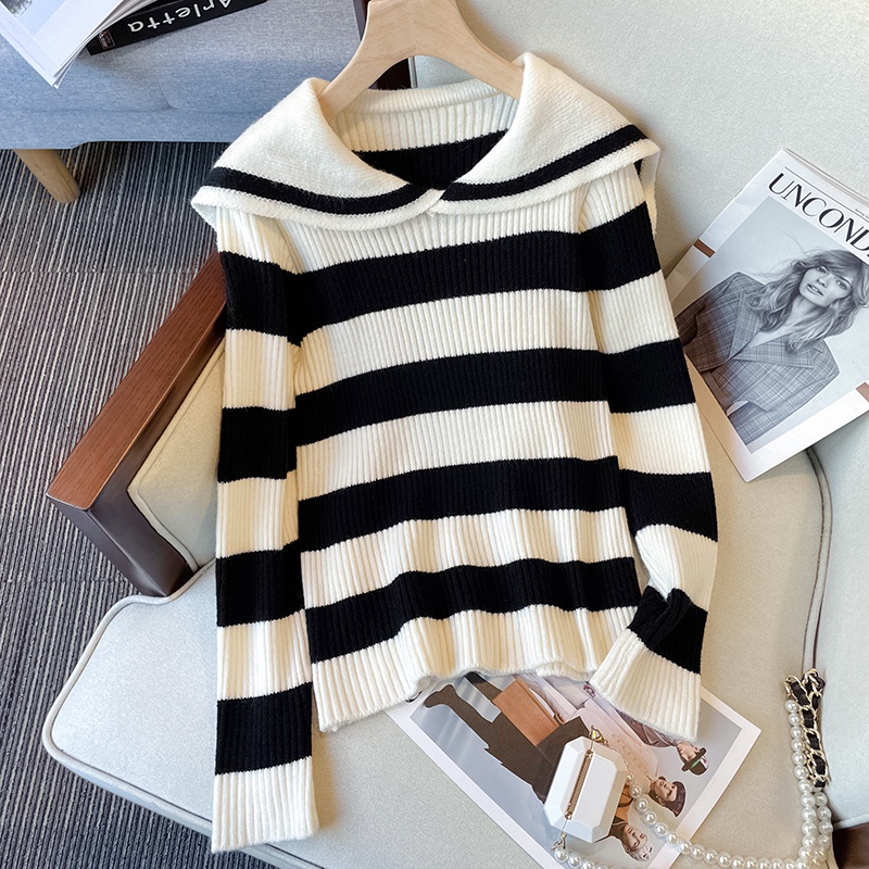 Áo Sweater Dệt Kim Tay Dài Cổ Thủy Thủ Kẻ Sọc Dễ Thương  tao bao