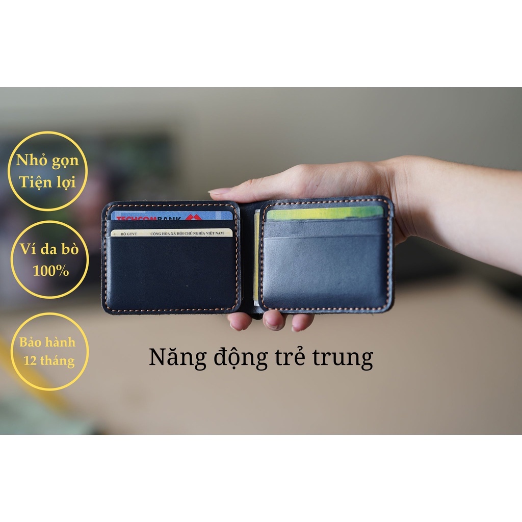 ví da bò mini hatta nhỏ gọn với 2 ngăn lớn tiện dụng